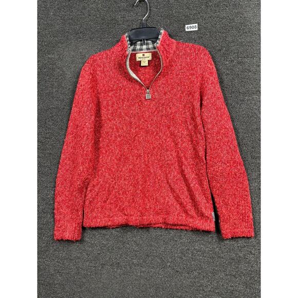 Woolrich Sweater Womens Medium Red Ruby Half Zip Mock Neck Ramie Blend Knit - Picture 1 of 7